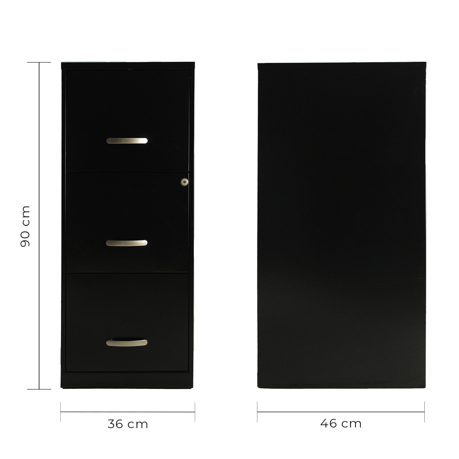 Isométrico archivero metálico negro de 3 cajones