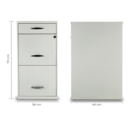 Isométrico archivero metálico blanco de tres cajones