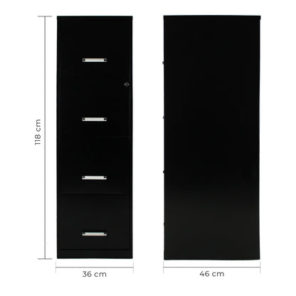 Isométrico archivero metálico negro de 4 cajones