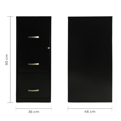 Isométrico archivero metálico negro de 3 cajones