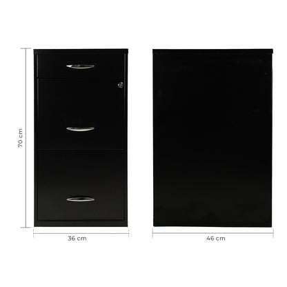 Isométrico archivero metálico negro de tres cajones