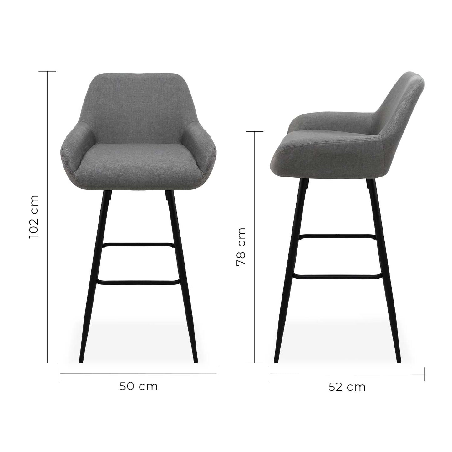 Isométrico banco tapizado en tela gris con estructura negra