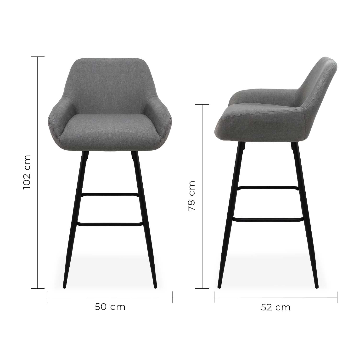 Isométrico banco tapizado en tela gris con estructura negra