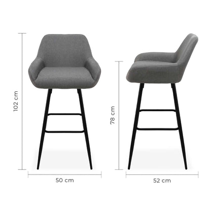 Isométrico banco tapizado en tela gris con estructura negra