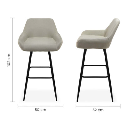 Isométrico banco tapizado en tela beige con estructura negra